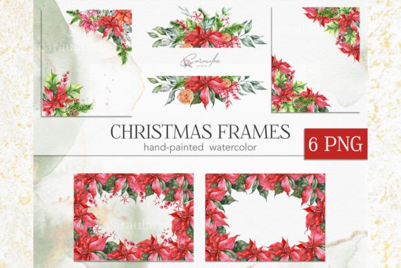 Christmas Floral Frames Watercolor Illustrations