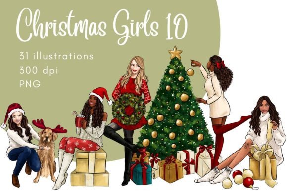 Christmas Girls Fashion Clipart: Festive Illustrations