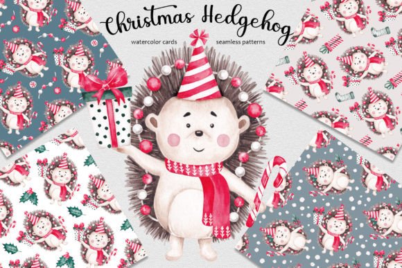 Christmas Hedgehog Watercolor Illustrations for Blogs