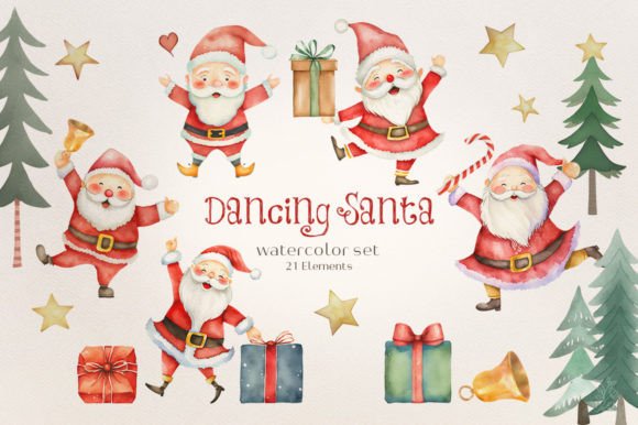 Dancing Christmas Santa Watercolor: Festive Illustrations
