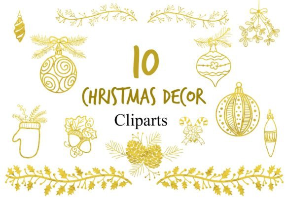 Gold Metallic Christmas Decor Clipart & Illustrations