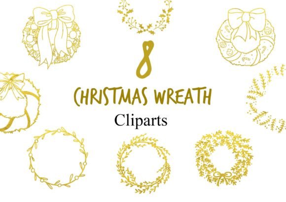 Golden Christmas Wreath Clipart: Premium Illustrations