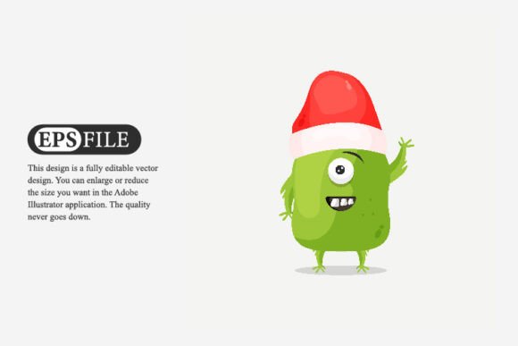 Green Monster Wearing Christmas Hat Illustrations
