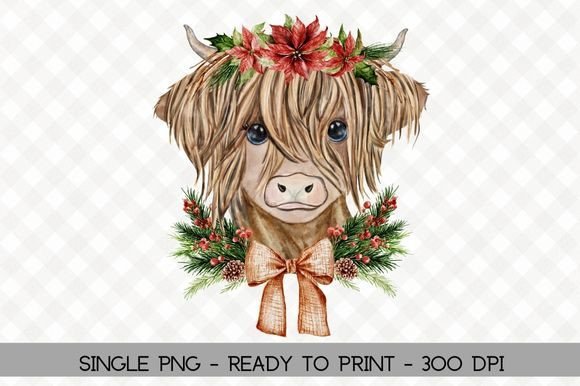 Highland Cow Holiday Christmas Design Illustrations