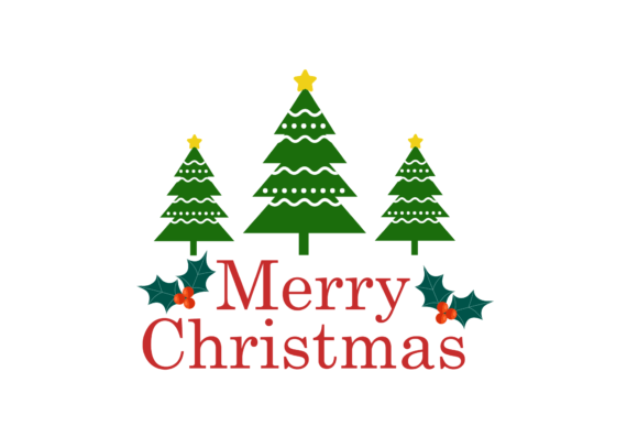 Merry Christmas Text and Tree: Festive Illustrations