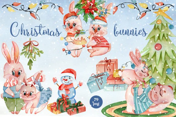 New Year Symbol Rabbit 2023, Christmas Illustrations