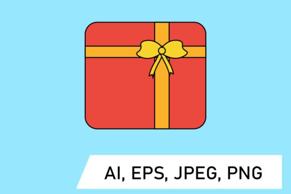 Red Christmas Gift & Yellow Ribbon Illustrations