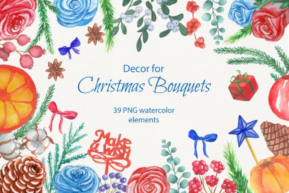Watercolor Christmas Bouquet Illustrations