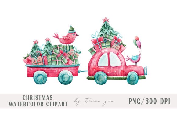 Watercolor Christmas Car Sublimation Illustrations