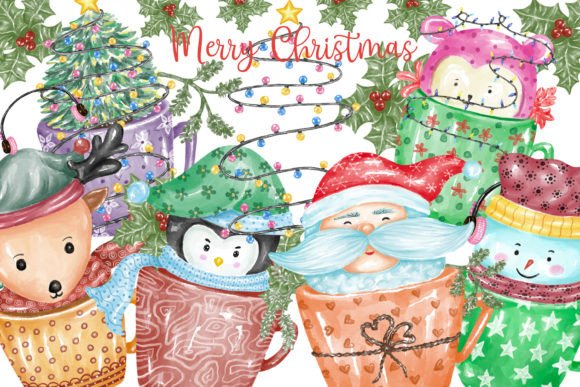 Watercolor Christmas Cups Clipart: Festive Illustrations