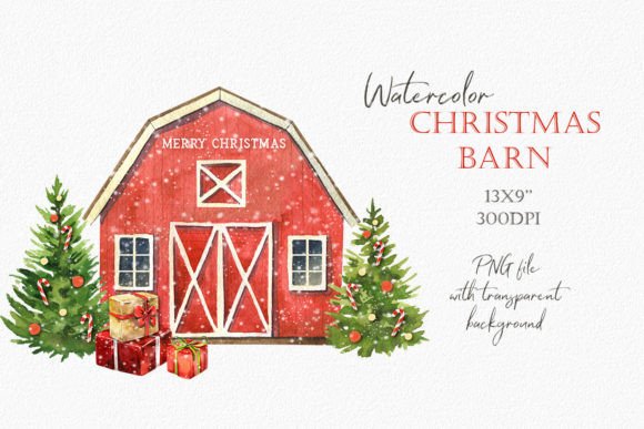 Watercolor Christmas Farm Sublimation: Fresh Illustrations