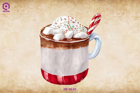 Watercolor Christmas Hot Cocoa 16 Illustrations