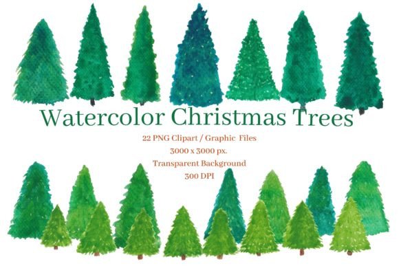 Watercolor Christmas Trees Clipart PNG Review